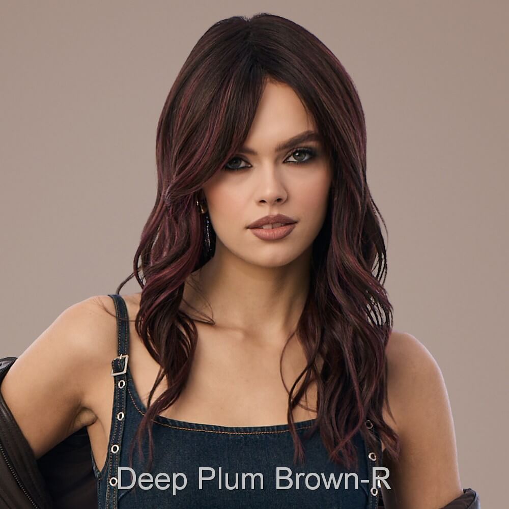 Posh Waves by Rene of Paris wig in Deep Plum Brown-R-Dramatic blend of deep plum and dark brown, with dark roots
