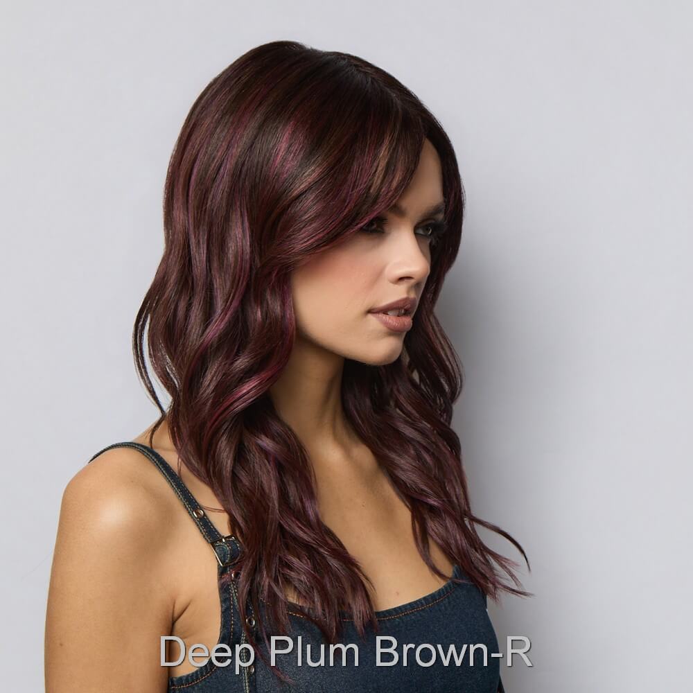Posh Waves by Rene of Paris wig in Deep Plum Brown-R-Dramatic blend of deep plum and dark brown, with dark roots