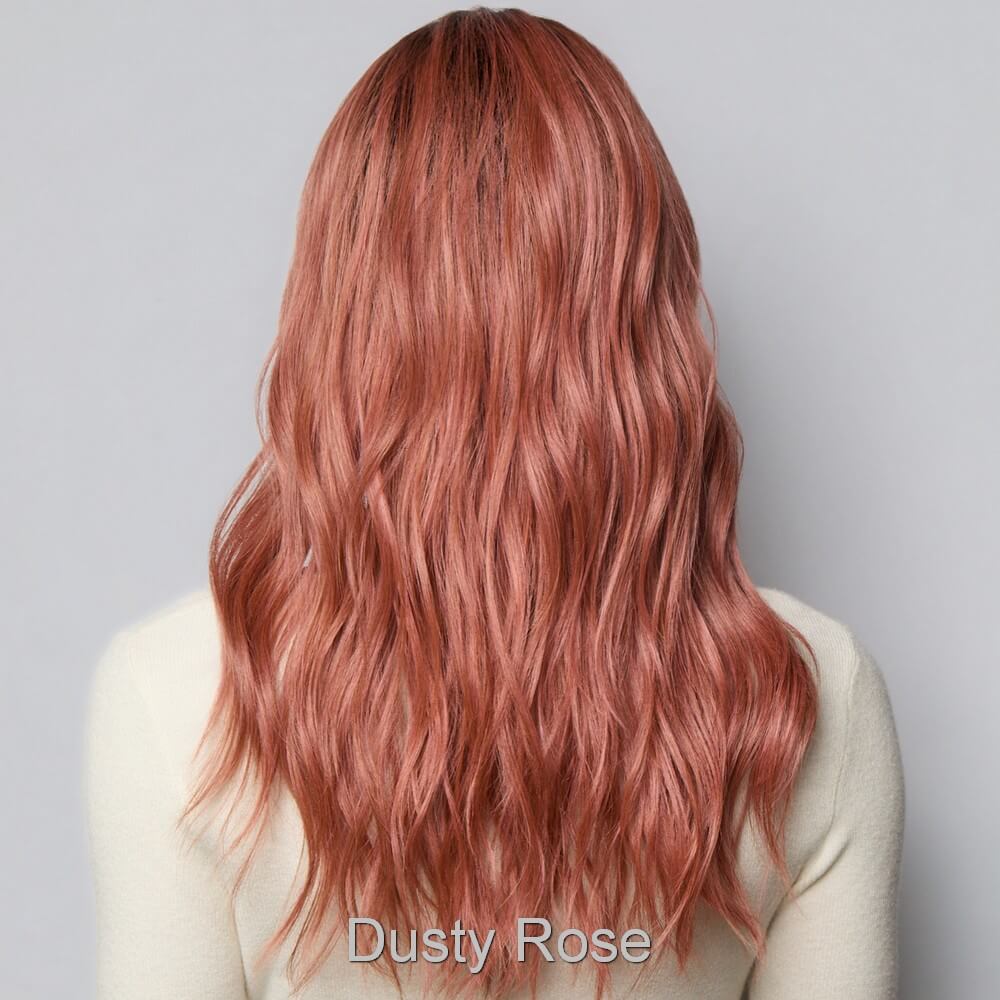 Pash Wavez by Rene of Paris wig in Dusty Rose-Rosy mauve and dark blonde blend with medium brown roots