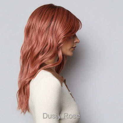 Pash Wavez by Rene of Paris wig in Dusty Rose-Rosy mauve and dark blonde blend with medium brown roots