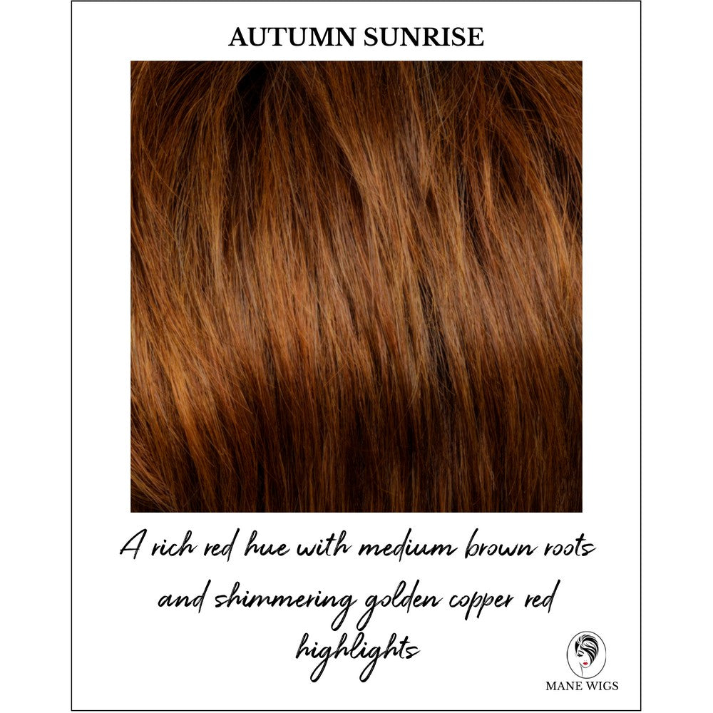 Autumn Sunrise-A rich red hue with medium brown roots and shimmering golden copper red highlights