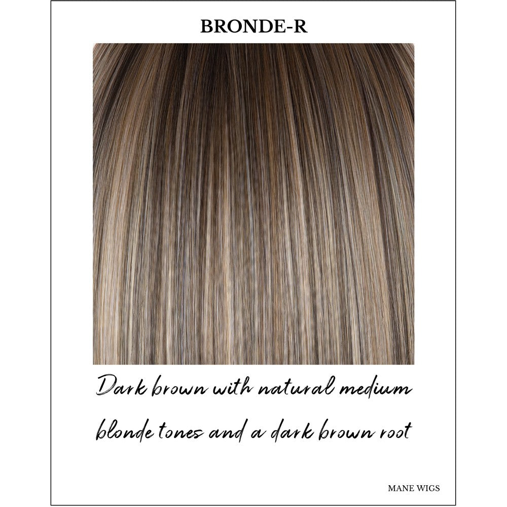 Bronde-R-Dark brown with natural medium blonde tones and a dark brown root