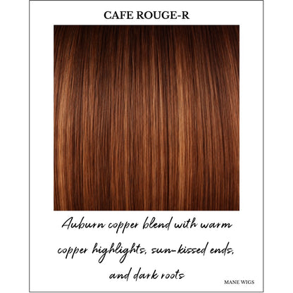 Cafe Rouge-R-Auburn copper blend with warm copper highlights, sun-kissed ends, and dark roots