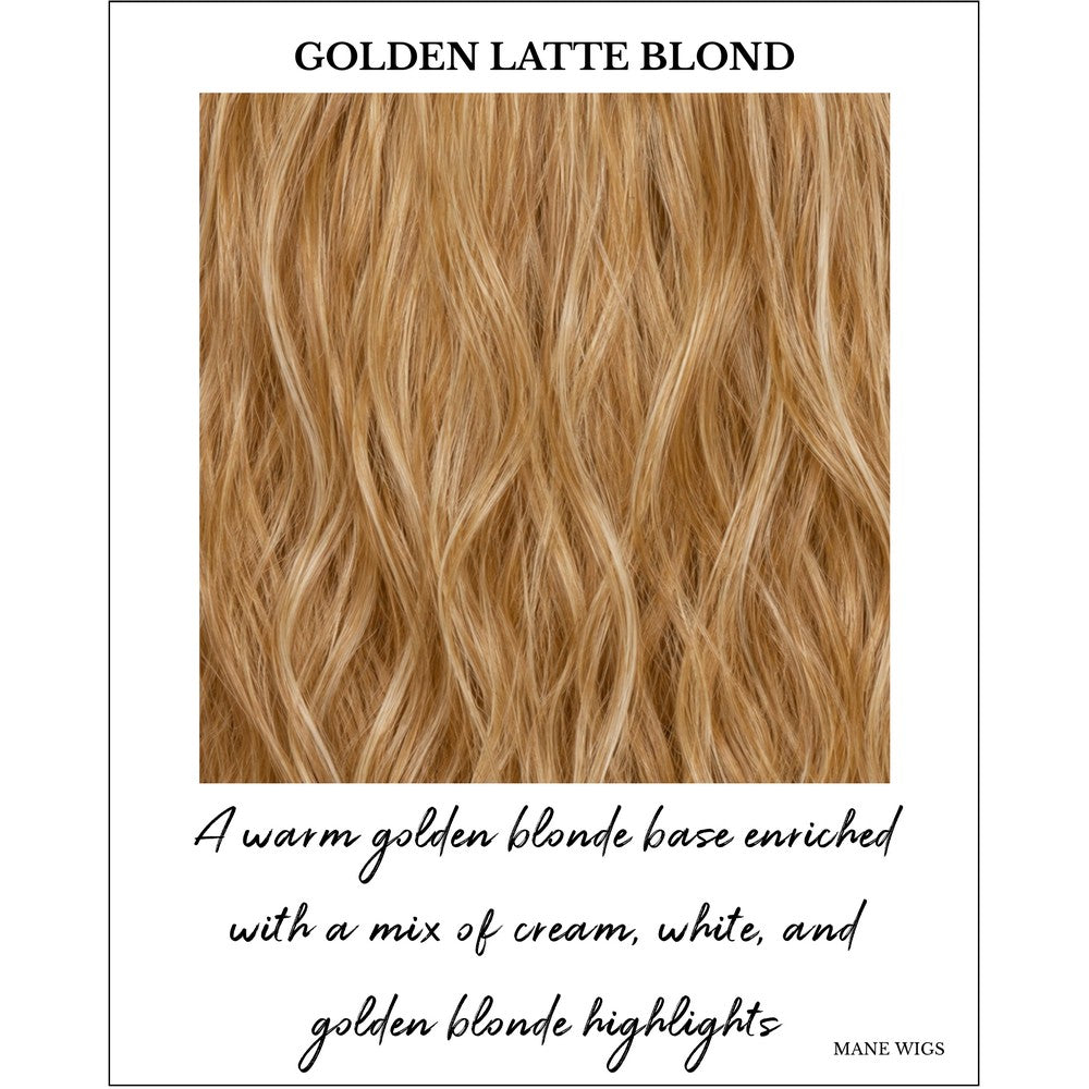 Golden Latte Blond-A warm golden blonde base enriched with a mix of cream, white, and golden blonde highlights