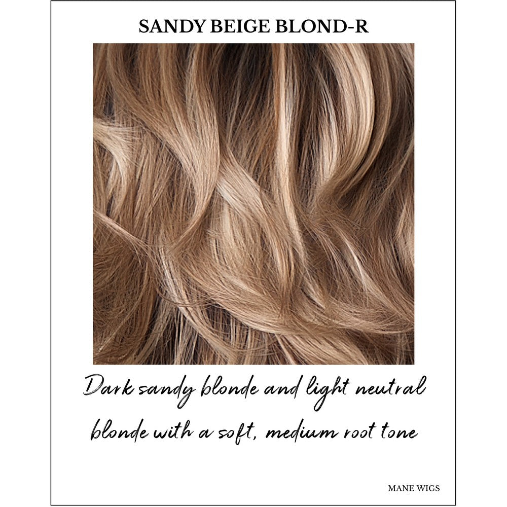 Sandy Beige Blond-R-Dark sandy blonde and light neutral blonde with a soft, medium root tone