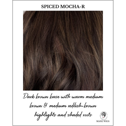 Spiced Mocha-R-Dark brown base with warm medium brown & medium reddish-brown highlights and shaded roots