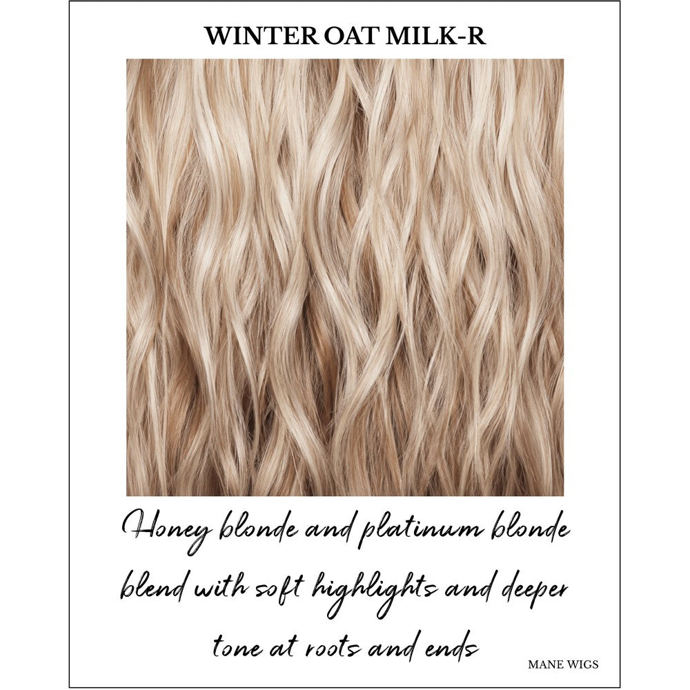 Winter Oat Latte-R-Honey blonde and platinum blonde blend with soft highlights and deeper tone at roots and ends