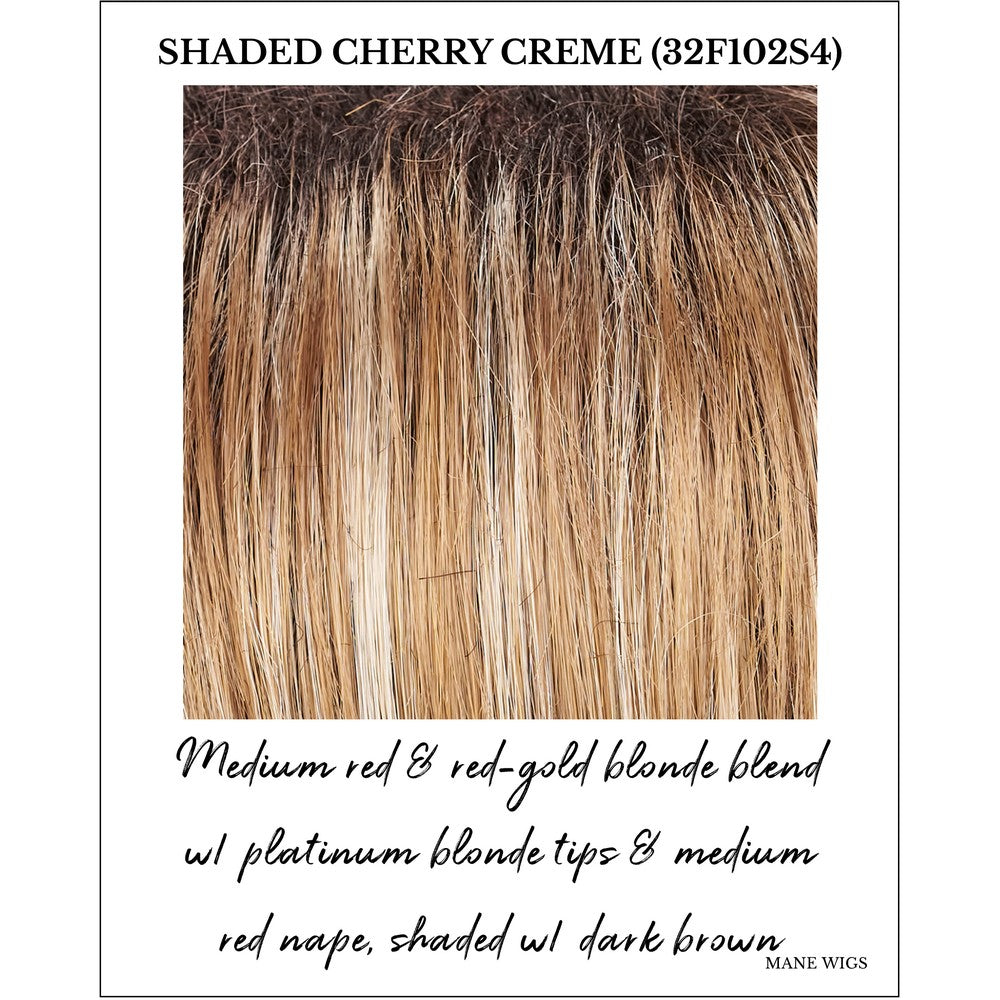 Shaded Cherry Creme (32F102S4)-Medium red & red-gold blonde blend w/ platinum blonde tips & medium red nape, shaded w/ dark brown