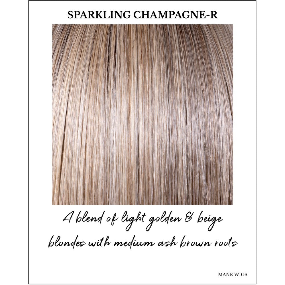 Sparkling Champagne-R-A blend of light golden & beige blondes with medium ash brown roots