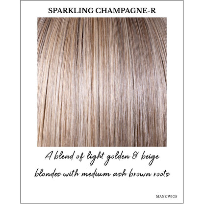 Sparkling Champagne-R-A blend of light golden & beige blondes with medium ash brown roots