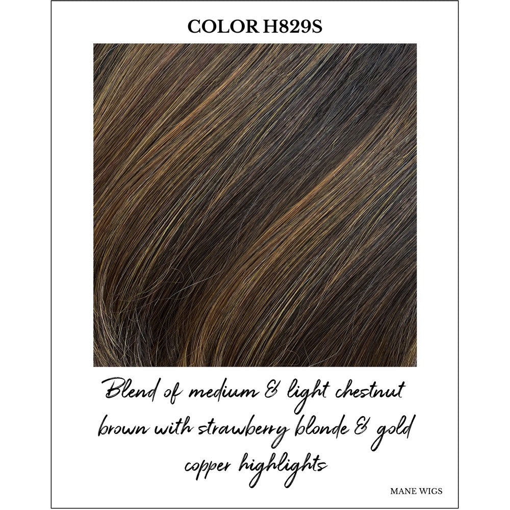 COLOR H829S-Blend of medium & light chestnut brown with strawberry blonde & gold copper highlights