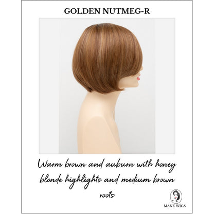 Abbey By Envy in Golden Nutmeg-R-Warm brown and auburn with honey blonde highlights and medium brown roots