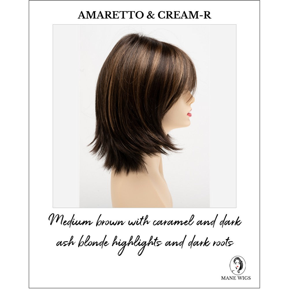 Amber by Envy in Amaretto & Cream-R-Medium brown with caramel and dark ash blonde highlights and dark roots