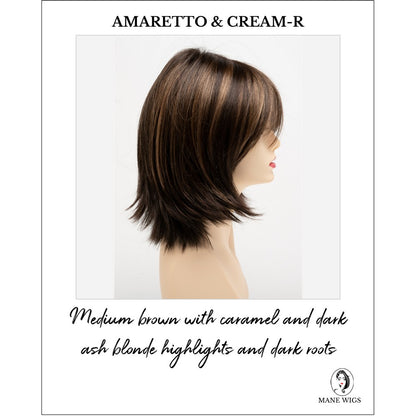 Amber by Envy in Amaretto & Cream-R-Medium brown with caramel and dark ash blonde highlights and dark roots