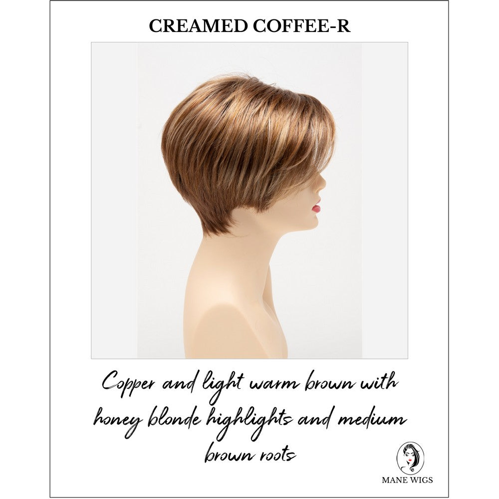 Amy by Envy in Creamed Coffee-R-Copper and light warm brown with honey blonde highlights and medium brown roots