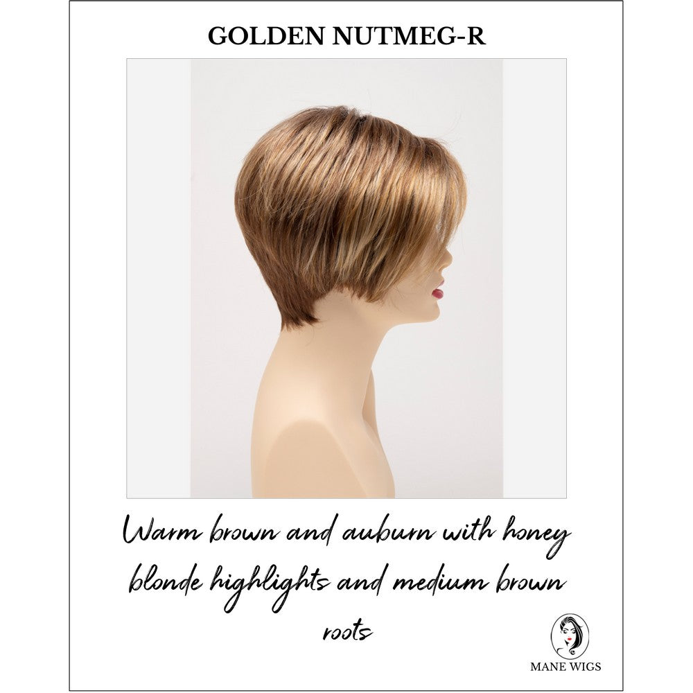 Amy by Envy in Golden Nutmeg-R-Warm brown and auburn with honey blonde highlights and medium brown roots