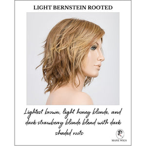 Anima in Light Bernstein Rooted-Lightest brown, light honey blonde, and dark strawberry blonde blend with dark shaded roots