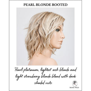 Anima in Pearl Blonde Rooted-Pearl platinum, lightest ash blonde and light strawberry blonde blend with dark shaded roots