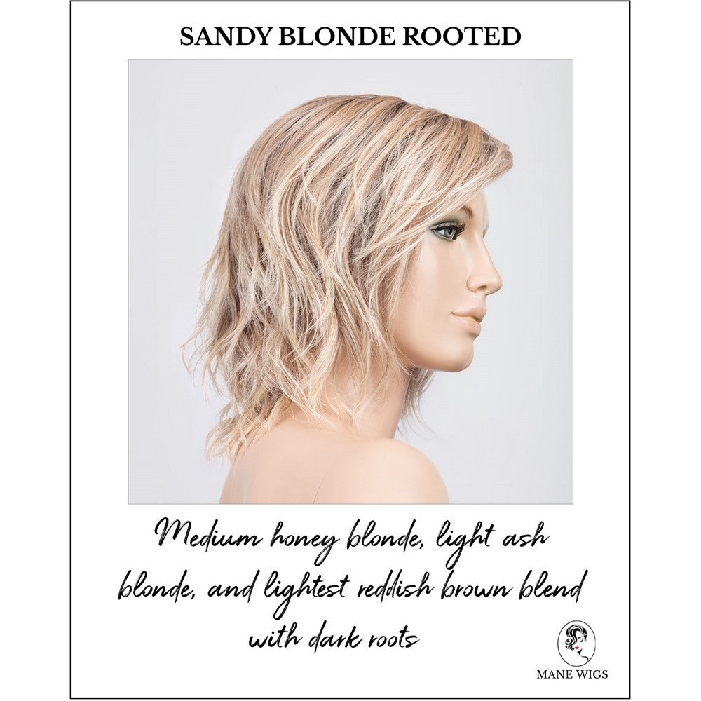 Anima in Sandy Blonde Rooted-Medium honey blonde, light ash blonde, and lightest reddish brown blend with dark roots