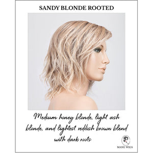 Anima in Sandy Blonde Rooted-Medium honey blonde, light ash blonde, and lightest reddish brown blend with dark roots