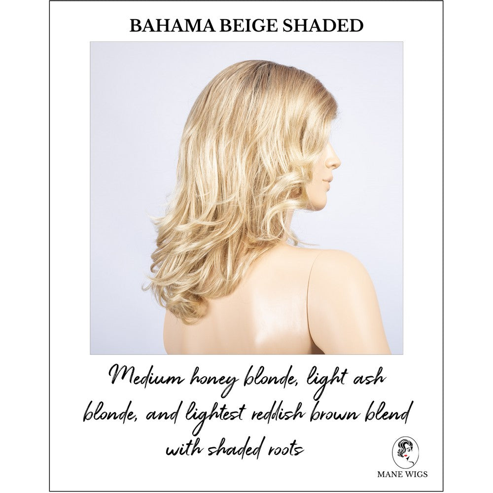 Aria in Bahama Beige Shaded-Medium honey blonde, light ash blonde, and lightest reddish brown blend with shaded roots