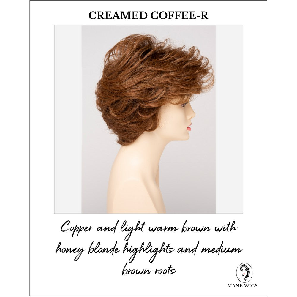 Aubrey By Envy in Creamed Coffee-R-Copper and light warm brown with honey blonde highlights and medium brown roots