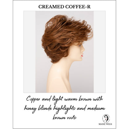 Aubrey By Envy in Creamed Coffee-R-Copper and light warm brown with honey blonde highlights and medium brown roots