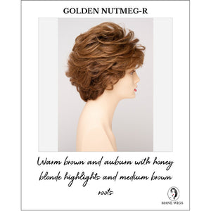 Aubrey By Envy in Golden Nutmeg-R-Warm brown and auburn with honey blonde highlights and medium brown roots