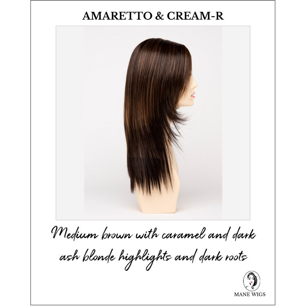 Ava By Envy in Amaretto & Cream-R-Medium brown with caramel and dark ash blonde highlights and dark roots