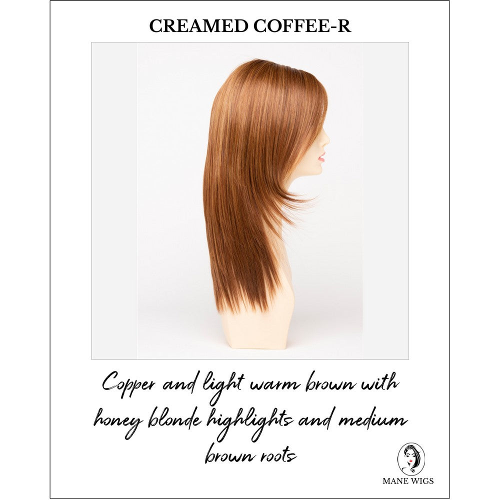 Ava By Envy in Creamed Coffee-R-Copper and light warm brown with honey blonde highlights and medium brown roots
