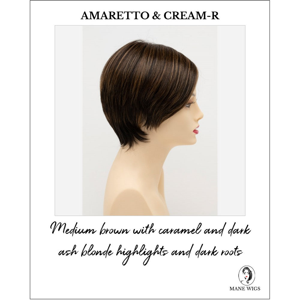 Billie wig by Envy in Amaretto & Cream-R-Medium brown with caramel and dark ash blonde highlights and dark roots