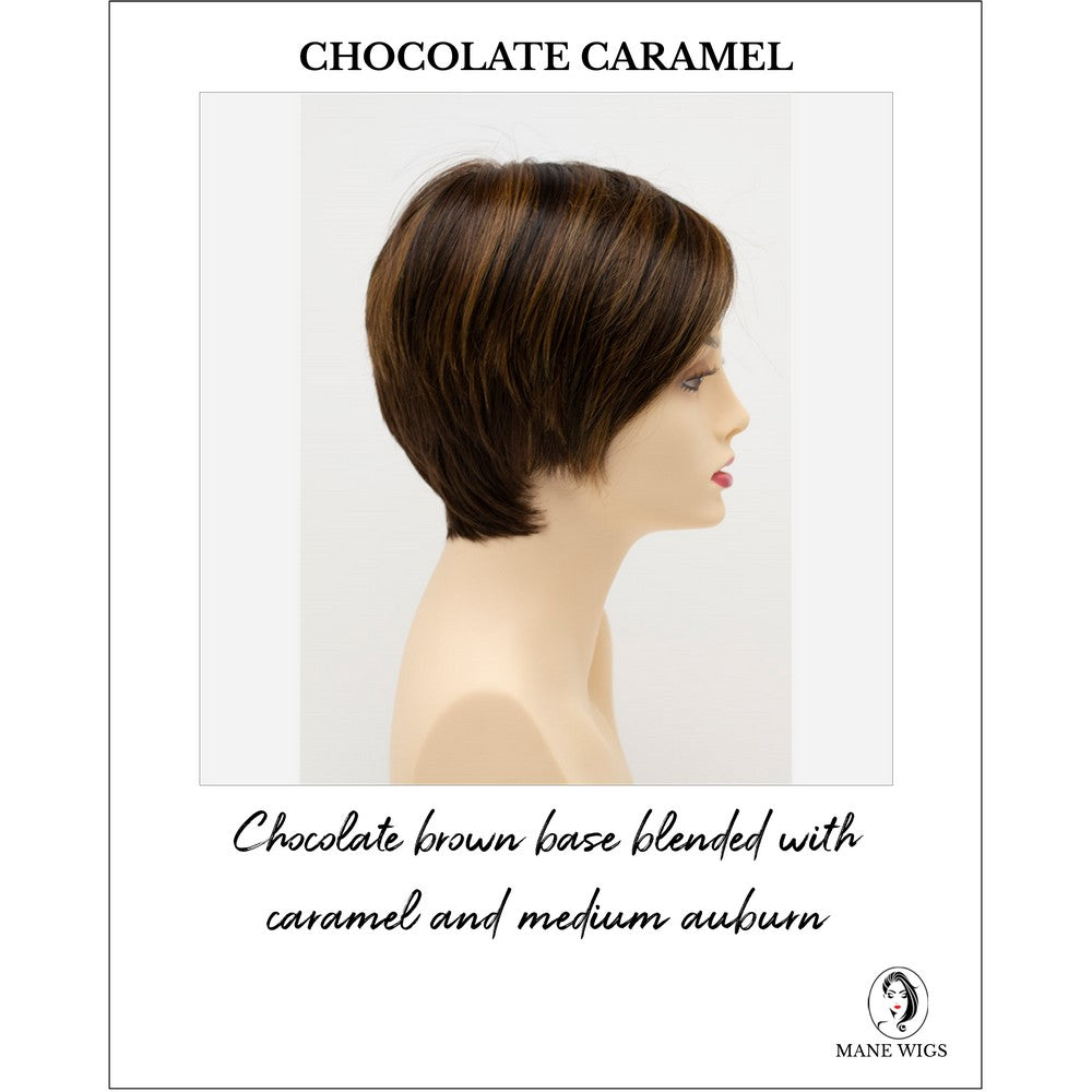 Billie wig by Envy in Chocolate Caramel-Chocolate brown base blended with caramel and medium auburn