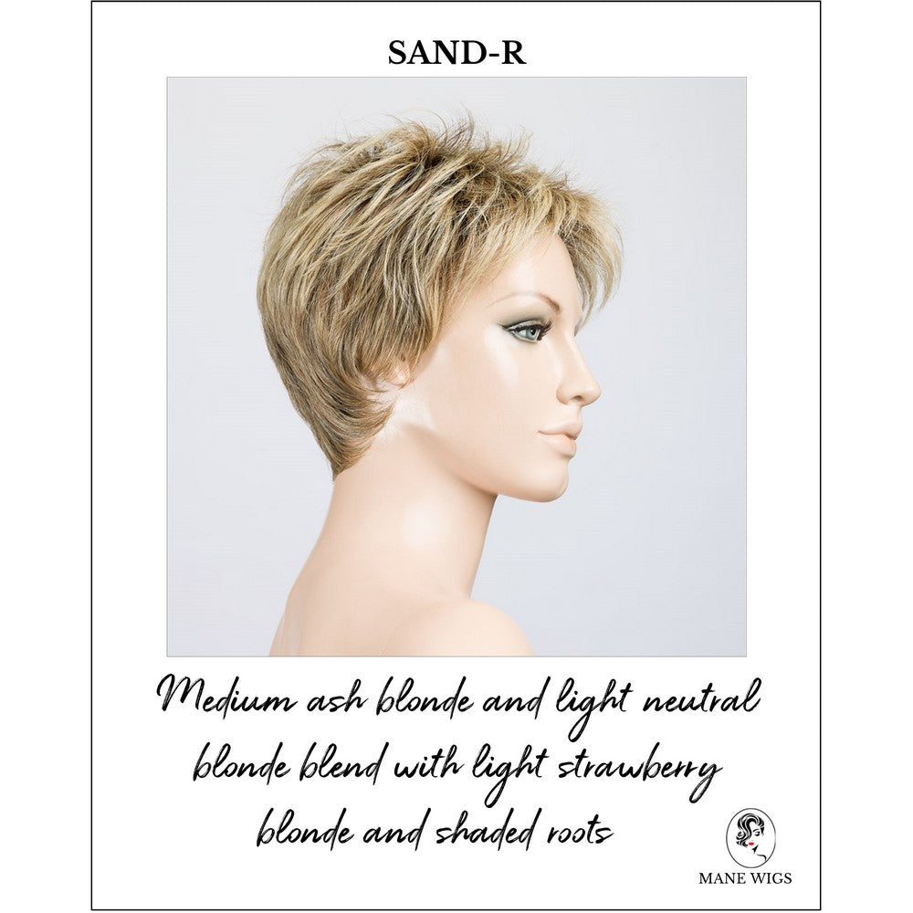 Bliss by Ellen Wille in Sand-R-Medium ash blonde and light neutral blonde blend with light strawberry blonde and shaded roots