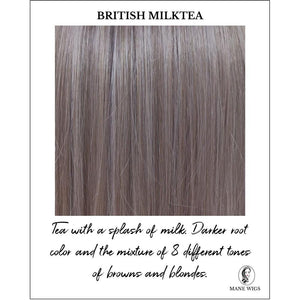 British Milktea-Tea with a splash of milk. Darker root color and the mixture of 8 different tones of browns and blondes.