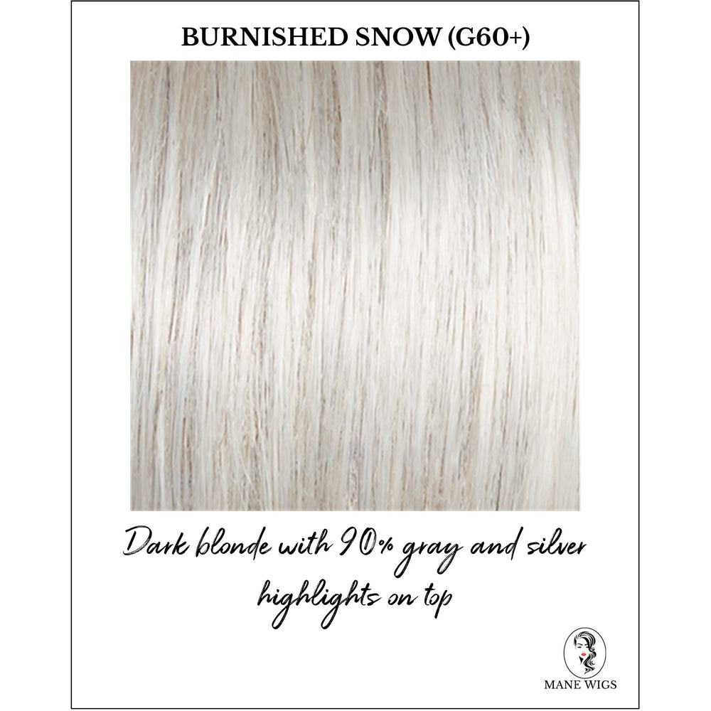 Burnished Snow (G60+)-Dark blonde with 90% gray and silver highlights on top