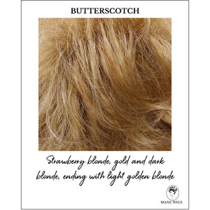 Butterscotch-Strawberry blonde, gold and dark blonde, ending with light golden blonde