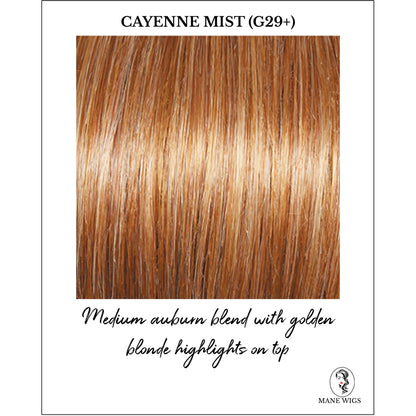 Cayenne Mist (G29+)-Medium auburn blend with golden blonde highlights on top