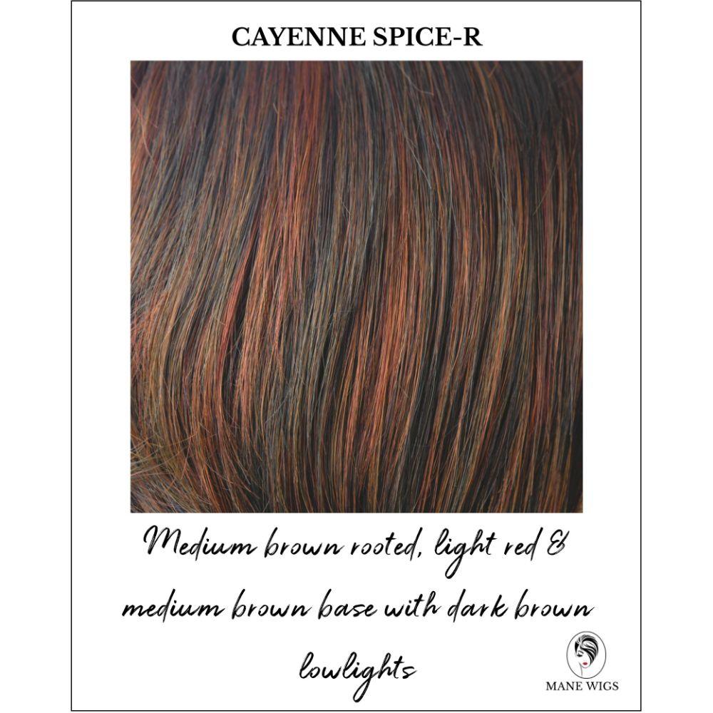 Cayenne Spice-R-Medium brown rooted, light red & medium brown base with dark brown lowlights