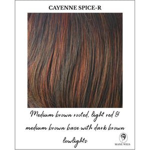 Cayenne Spice-R-Medium brown rooted, light red & medium brown base with dark brown lowlights
