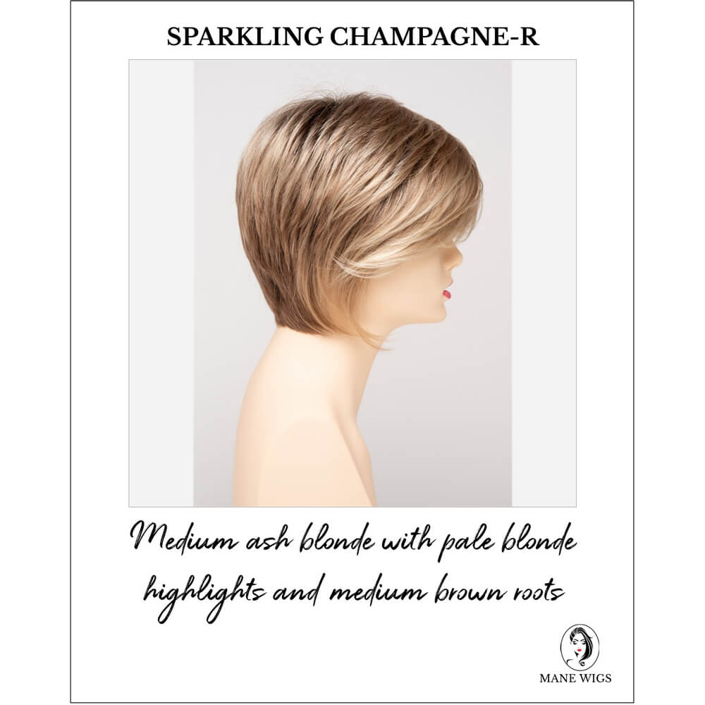 Sparkling Champagne-R-Medium ash blonde with pale blonde highlights and medium brown roots