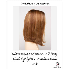 Chelsea By Envy in Golden Nutmeg-R-Warm brown and auburn with honey blonde highlights and medium brown roots