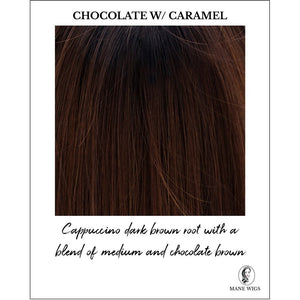 Chocolate with Caramel-Cappuccino dark brown root with a blend of medium and chocolate brown