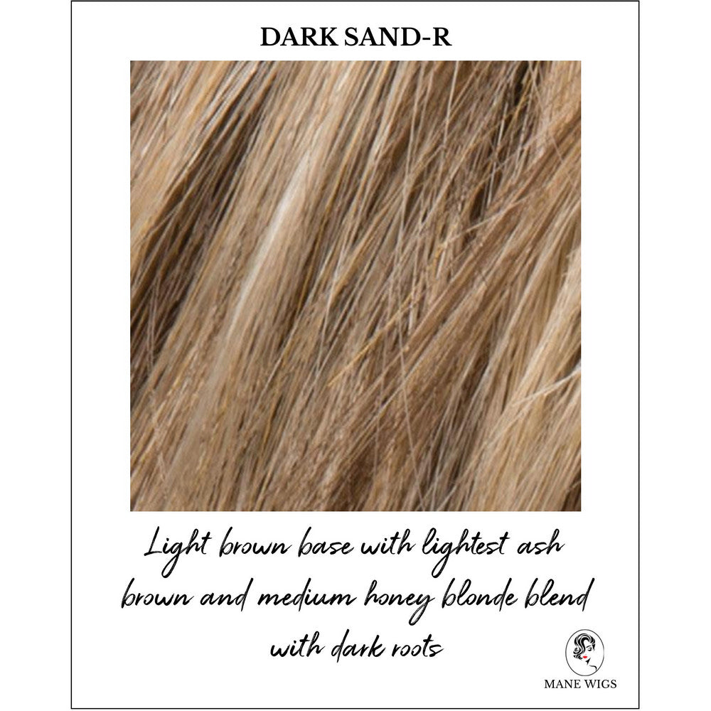 Dark Sand-R-Light brown base with lightest ash brown and medium honey blonde blend with dark roots