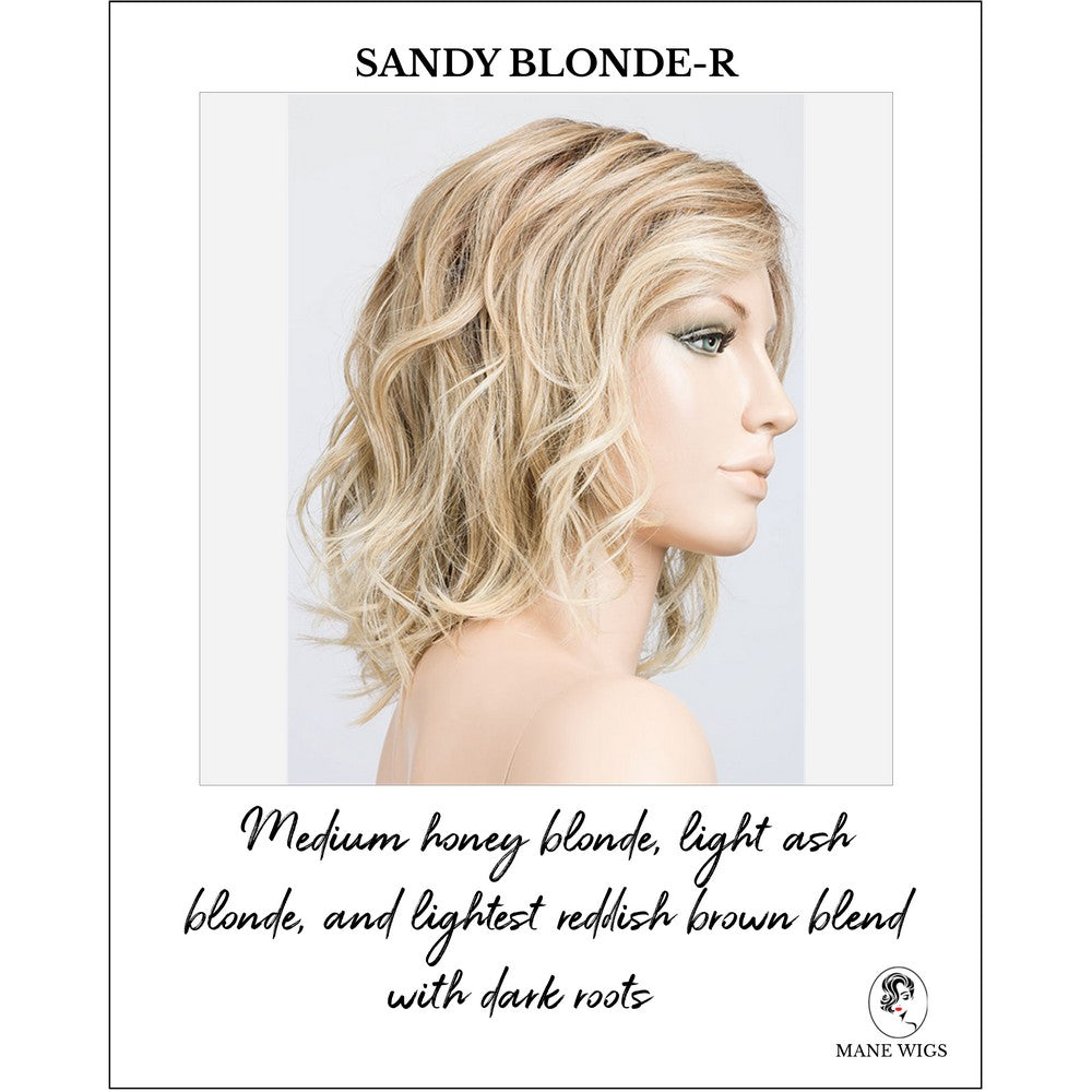 Delight Mono by Ellen Wille in Sandy Blonde-R-Medium honey blonde, light ash blonde, and lightest reddish brown blend with dark roots
