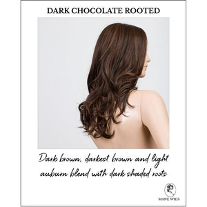 Diva in Dark Chocolate Rooted-Dark brown, darkest brown and light auburn blend with dark shaded roots