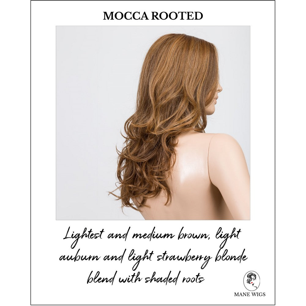 Diva in Mocca Rooted-Lightest and medium brown, light auburn and light strawberry blonde blend with shaded roots
