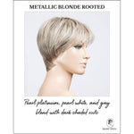 Load image into Gallery viewer, Elan in Metallic Blonde Rooted-Pearl platinum, pearl white, and grey blend with dark shaded roots
