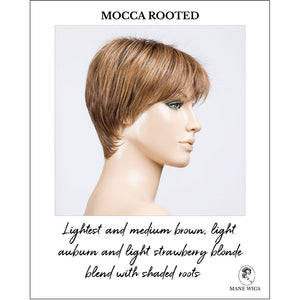 Elan in Mocca Rooted-Lightest and medium brown, light auburn and light strawberry blonde blend with shaded roots