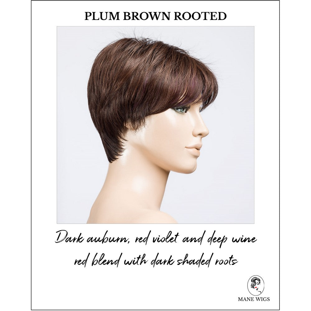 Elan in Plum Brown Rooted-Dark auburn, red violet and deep wine red blend with dark shaded roots