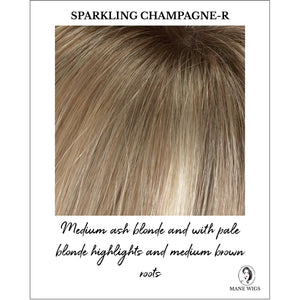 Sparkling Champagne-R-Medium ash blonde and with pale blonde highlights and medium brown roots
